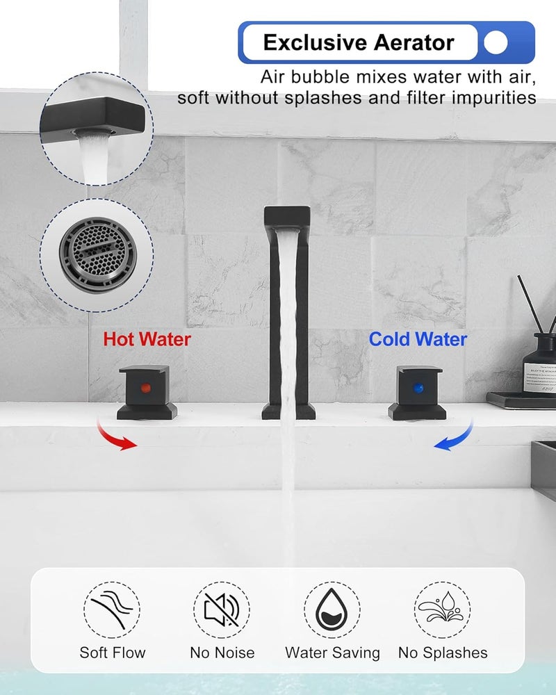 HEYMYTAP Black High Flow Bath Tub Faucet Set 3 Hole, Brass Deck Mount Roman Bathtub Faucet, 2 Handle & Longer Spout Reach with No Leaks Cartridge, Pre-Install 1/2" NPT Female Water Supply Line - Image 4